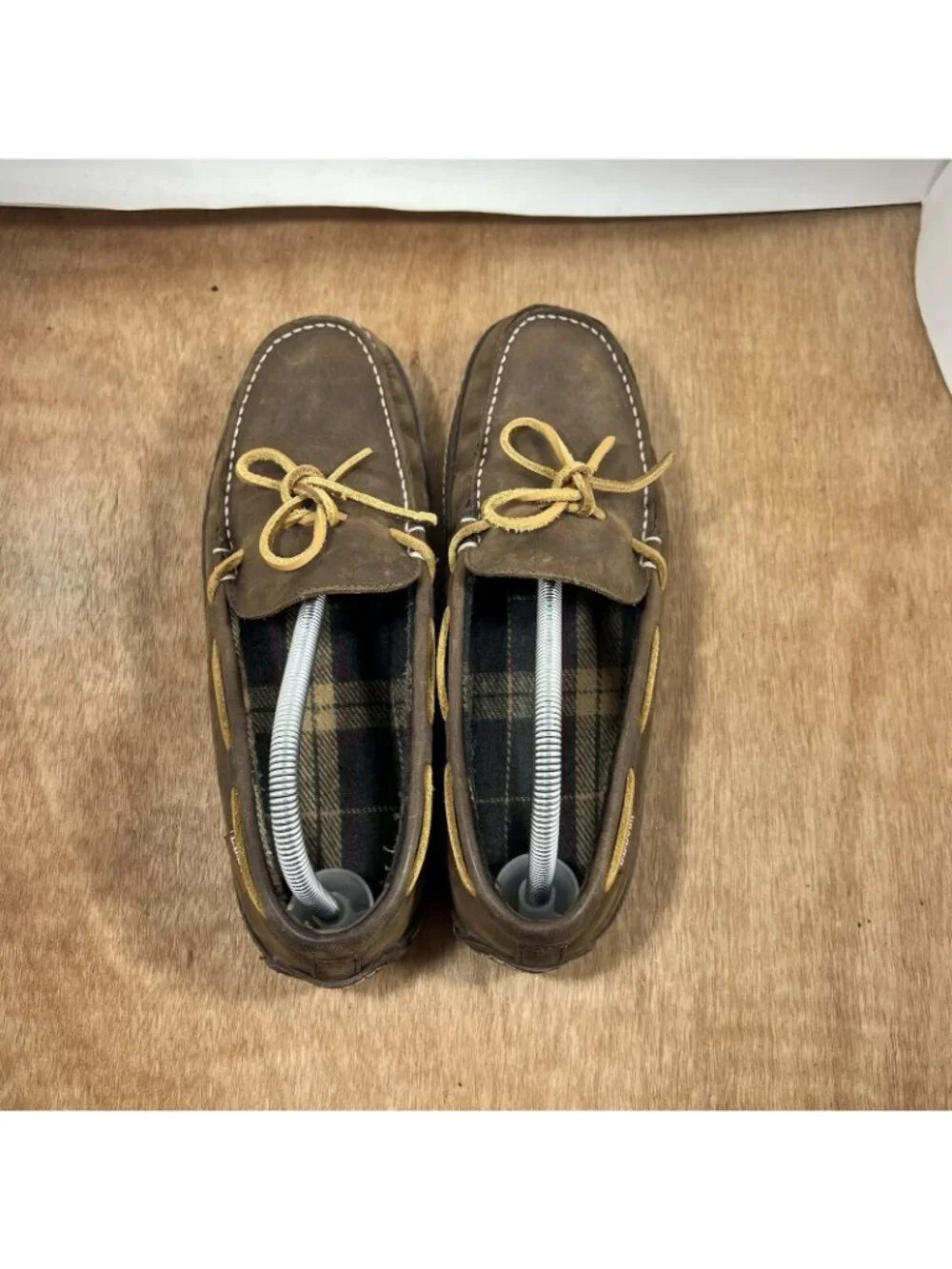 LL Bean Leather Slippers Mens Size 9 Brown Lined Moccasin